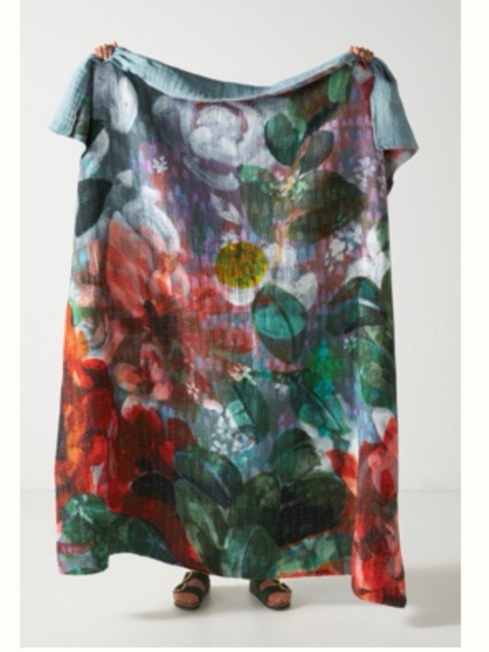 Anthropologie Multicolor Floral Watercolor Throw Blanket